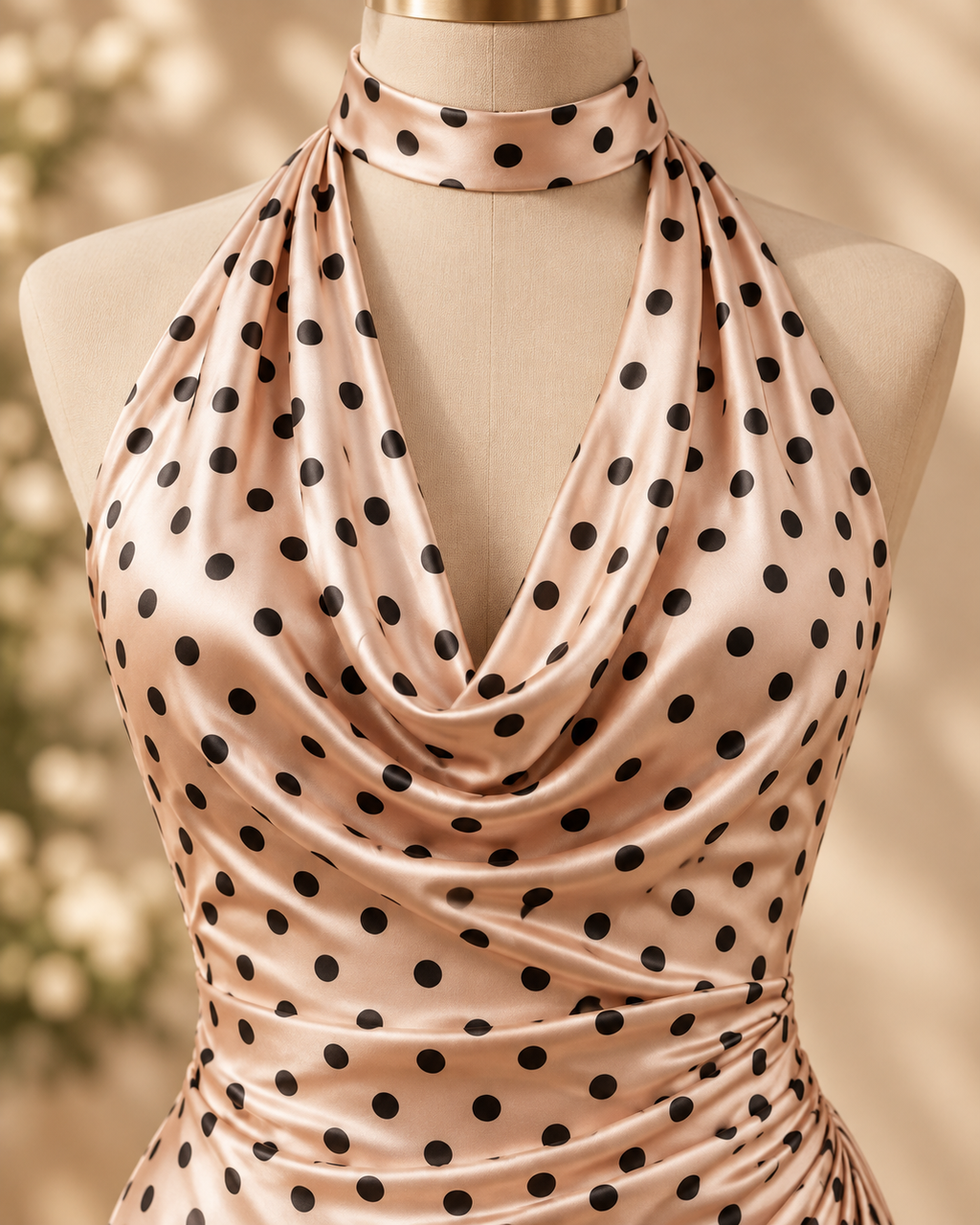 Apricot Polka Dot Halter Mini Dress 🤎✨
