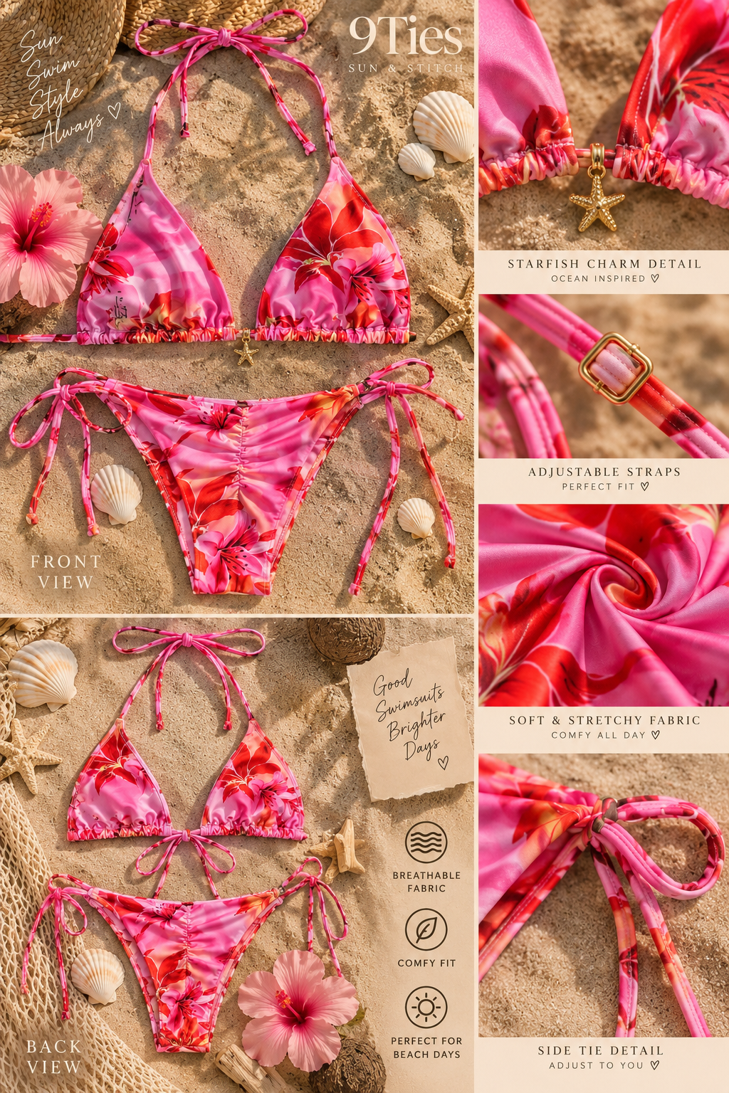 Pink Tropical Floral Bikini Set🌸
