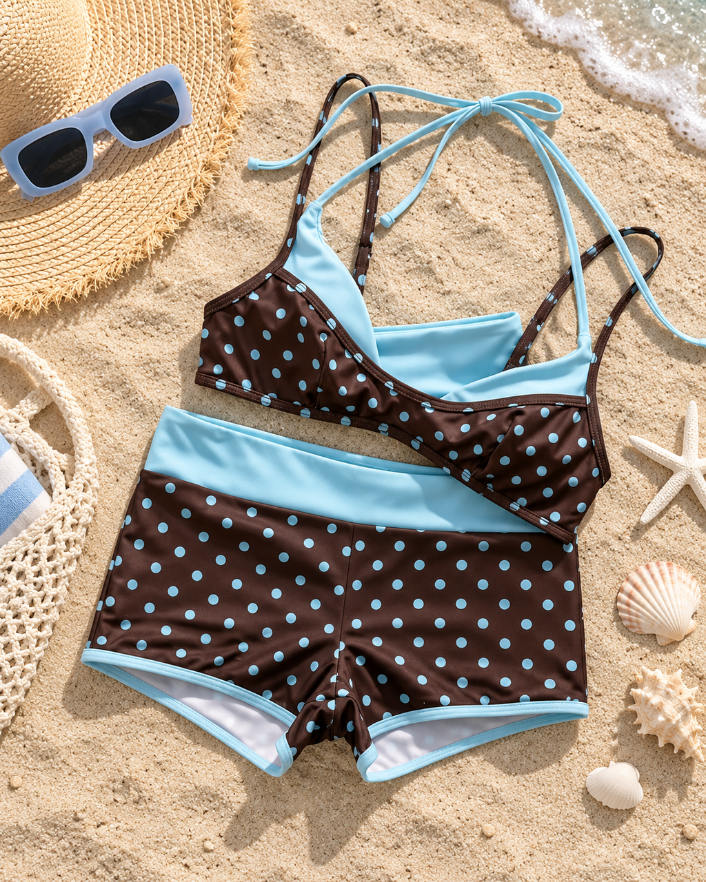 Mocha Blue Polka Dot Bikini Set 🤎🩵